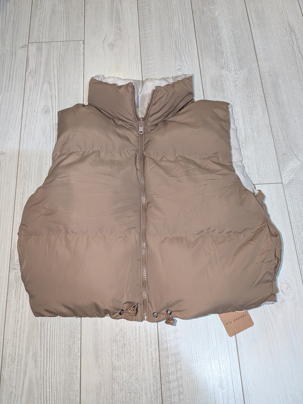 Blu Pepper Reversible Puffer Vest in Taupe and Cream